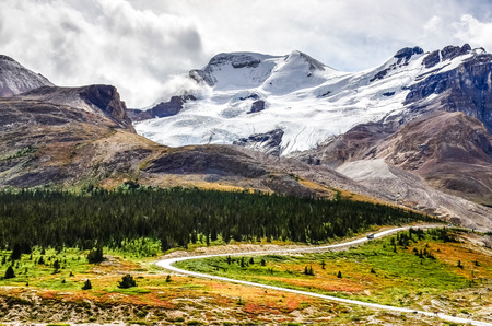 Landscape view of Columbia glacier in Jasper NP, Rocky Mountains, Canadaの写真素材
