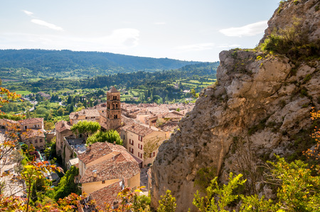 Scenic view of old village Moustiers SainteMarie in Provence Franceの写真素材