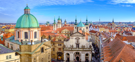 Panoramic citiscape of Prague viewed from Charles Bridge, Czech republicの写真素材