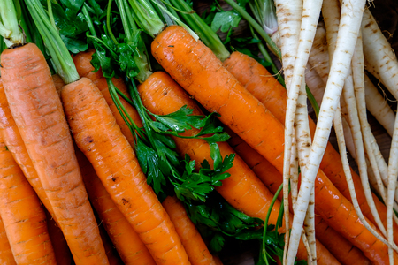 Close-up detail view of carrots on the market
