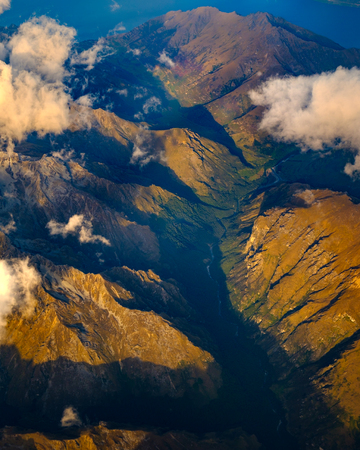 Aerial landscape view of mountain range near Queenstown, New Zealandの写真素材