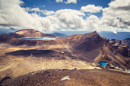 Landscape view of Emerald lakes and volcanic landscape, Tongariro national park, North island of New Zealandの写真素材