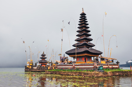 Traditional balinese temple on the lake, Bali, Indonesiaのeditorial素材