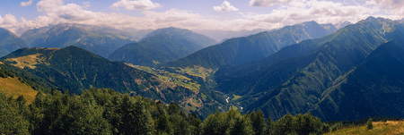 Panoramic view of Svaneti mountains, hills and meadows, Country of Georgia
