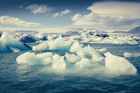 Landscape view of Jokullsarlon lagoon with floating ice, Iceland, Europe
