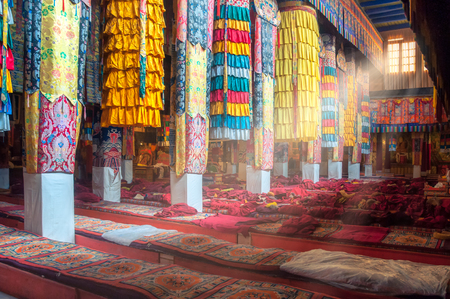 Beautiful colorful interior decoration of Tibetan buddhist temple, Tibet, Asiaのeditorial素材