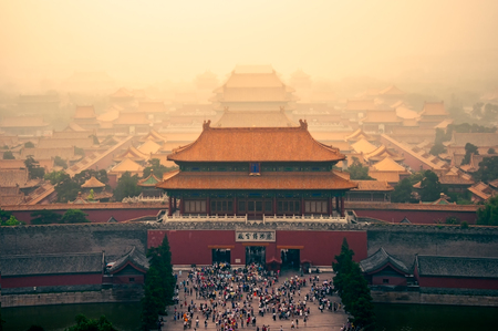 Cityscape view of Beijing Forbidden City in dreamy colorful style, China, Asiaのeditorial素材