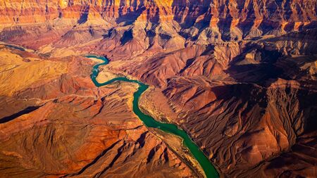 Panoramic landscape view of curved colorado river in Grand canyon, Arizona, USAの写真素材