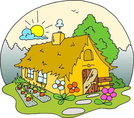 Cottage house - color drawing isolated on white backgroundのイラスト素材