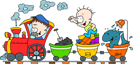 Happy train isolated drawing on white backgroundのイラスト素材