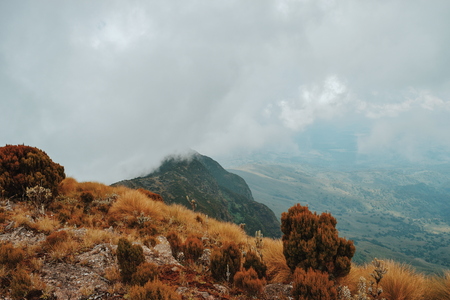 Elephant Hill against a blue sky, Aberdare Ranges, Kenyaの写真素材