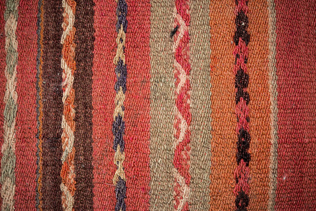 Ancient Andean colored fabric spun and woven by handの写真素材