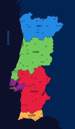 Vector map of regions of Portugalのイラスト素材