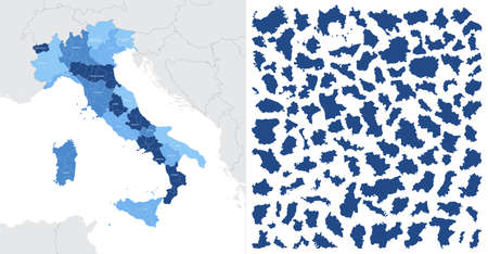 Detailed, vector, blue map of Italy on white background with administrative divisions into regions of the countryのイラスト素材