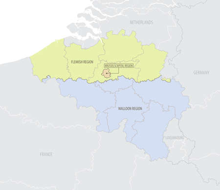 Detailed location map of Belgium in Europe with administrative divisions of the country.のイラスト素材