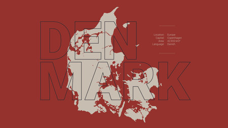Denmark map silhouette with country name and description, color vector detailed posterのイラスト素材