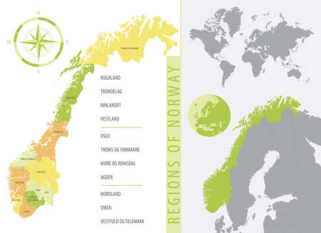 Colored map of Norway with administrative division, detailed vector illustrationのイラスト素材