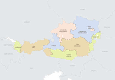 Location map of Austria in Europe with administrative divisions, detailed vector illustrationのイラスト素材