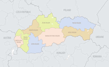 Detailed location map of Slovakia in Europe with administrative divisions of the country, vector illustrationのイラスト素材