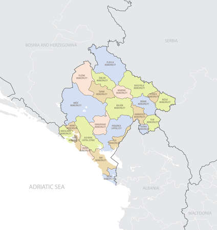 Detailed location map of the Montenegro in Europe with administrative divisions country, vector illustrationのイラスト素材