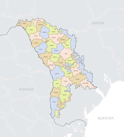 Detailed map of location of Moldova in Europe with the administrative divisions of the country, vector illustrationのイラスト素材