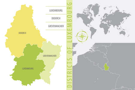 Detailed map of luxembourg with administrative divisions of the country, color vector illustrationのイラスト素材