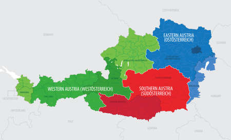 Map of the Austria with administrative divisions of the country into region-states and district, detailed vector illustrationのイラスト素材