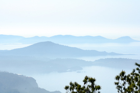 Dawn whit fog in Sant Josep de Sa Talaia, Ibiza, Balearic Islands, Spain.の写真素材