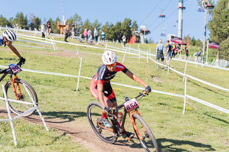Vallnord, La Massana, Andorra. 17 July 2018. XCO MOUNTAIN BIKE MASTER WORLD CUP 2018, UCI, Mountain Bike World Cup MAsters 2018, Vallnord Andorra. 17/07/2018 Credit: Martin Silva Cosentino / Alamy Live Newsのeditorial素材