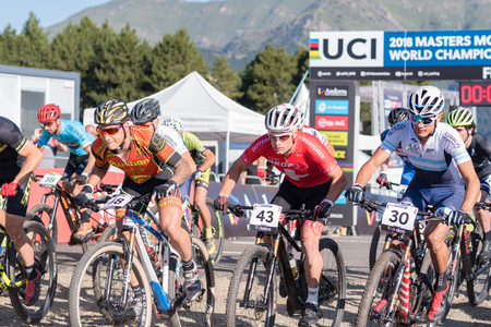 VALLNORD, ANDORRA  - JULY 18 : CYCLIST in the MERCEDES-BENZ UCI MTB WORLD CUP MASTERS 2018 - XCO - XCC - DHI Vallnord, Andorra on July 18, 2018 in Vallnord, Andorra Credit: Martin Silva Cosentino / Alamy Live Newsのeditorial素材
