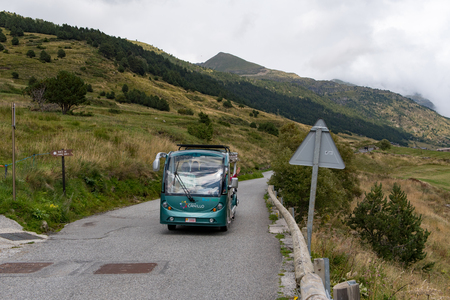 Electric Train in Summer in the Incles Valley, Andorra. Vall dÂ´Incles, Andorraのeditorial素材