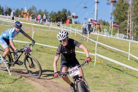 Vallnord, La Massana, Andorra. 17 July 2018. XCO MOUNTAIN BIKE MASTER WORLD CUP 2018, UCI, Mountain Bike World Cup MAsters 2018, Vallnord Andorra. 17/07/2018 Credit: Martin Silva Cosentino / Alamy Live Newsのeditorial素材