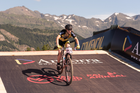 Vallnord, La Massana, Andorra. 17 July 2018. XCO MOUNTAIN BIKE MASTER WORLD CUP 2018, UCI, Mountain Bike World Cup MAsters 2018, Vallnord Andorra. 17/07/2018 Credit: Martin Silva Cosentino / Alamy Live Newsのeditorial素材