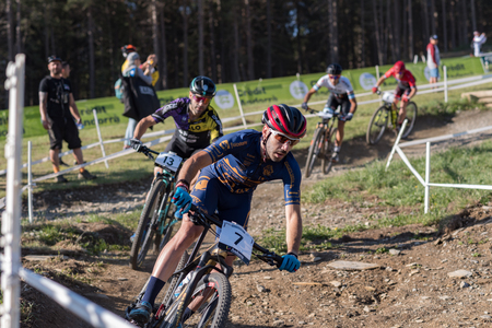 VALLNORD, ANDORRA  - JULY 18 : CYCLIST in the MERCEDES-BENZ UCI MTB WORLD CUP MASTERS 2018 - XCO - XCC - DHI Vallnord, Andorra on July 18, 2018 in Vallnord, Andorra Credit: Martin Silva Cosentino / Alamy Live Newsのeditorial素材