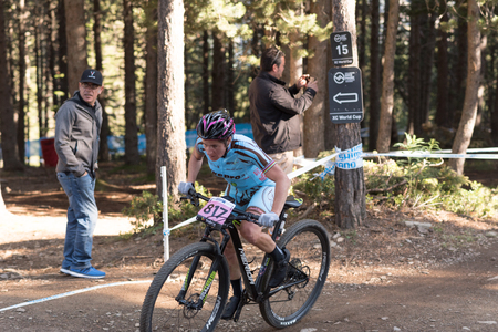 Vallnord, La Massana, Andorra. 17 July 2018. XCO MOUNTAIN BIKE MASTER WORLD CUP 2018, UCI, Mountain Bike World Cup MAsters 2018, Vallnord Andorra. 17/07/2018 Credit: Martin Silva Cosentino / Alamy Live Newsのeditorial素材