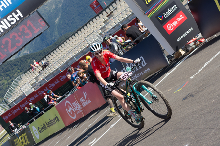 Vallnord, La Massana, Andorra. 17 July 2018. XCO MOUNTAIN BIKE MASTER WORLD CUP 2018, UCI, Mountain Bike World Cup MAsters 2018, Vallnord Andorra. 17/07/2018 Credit: Martin Silva Cosentino / Alamy Live Newsのeditorial素材