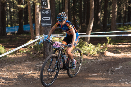 Vallnord, La Massana, Andorra. 17 July 2018. XCO MOUNTAIN BIKE MASTER WORLD CUP 2018, UCI, Mountain Bike World Cup MAsters 2018, Vallnord Andorra. 17/07/2018 Credit: Martin Silva Cosentino / Alamy Live Newsのeditorial素材