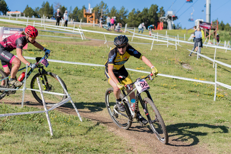 Vallnord, La Massana, Andorra. 17 July 2018. XCO MOUNTAIN BIKE MASTER WORLD CUP 2018, UCI, Mountain Bike World Cup MAsters 2018, Vallnord Andorra. 17/07/2018 Credit: Martin Silva Cosentino / Alamy Live Newsのeditorial素材