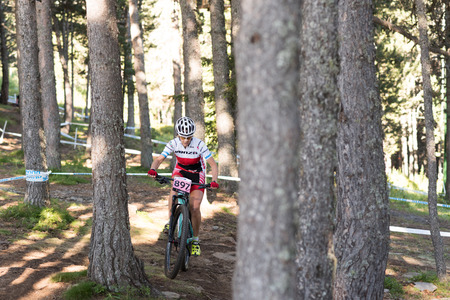 Vallnord, La Massana, Andorra. 17 July 2018. XCO MOUNTAIN BIKE MASTER WORLD CUP 2018, UCI, Mountain Bike World Cup MAsters 2018, Vallnord Andorra. 17/07/2018 Credit: Martin Silva Cosentino / Alamy Live Newsのeditorial素材