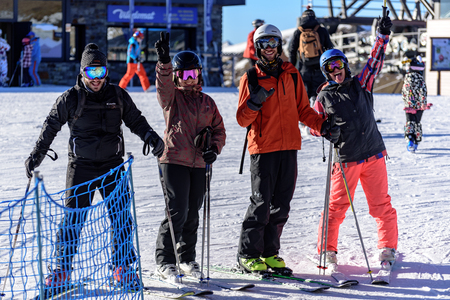 Grandvalira, Andorra: 2019 Janury 15: Grup of young people in the Grandvalira Ski Resort of Canillo, Andorra.のeditorial素材