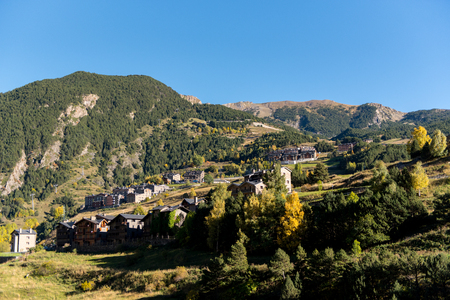 Cityscape in Autumn in Prats,  Canillo, Andorra.の写真素材