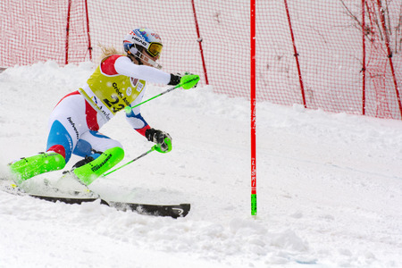 Audi FIS Alpine Ski World Cup - Women's CombinedSOLDEU, ANDORRA - FEBRUARY 28: Skier in competes during the Audi FIS Alpine Ski World Cup Women's Super Combined on February 28, 2016 in Soldeu, Andorra.のeditorial素材