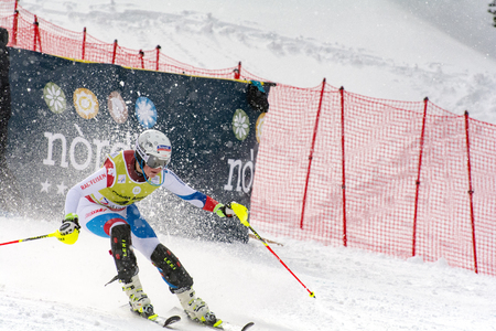 Audi FIS Alpine Ski World Cup - Women's CombinedSOLDEU, ANDORRA - FEBRUARY 28: Skier in competes during the Audi FIS Alpine Ski World Cup Women's Super Combined on February 28, 2016 in Soldeu, Andorra.のeditorial素材