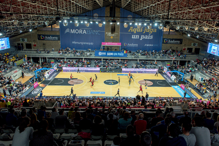 Andorra La vella, Andorra - October 2018 - Players in action at Liga Acb Endesa match between Mora Banc Andorra BC and  Montakit Fuenlabrada , final score 89 - 88, on March 10 2019, in Andorra.のeditorial素材