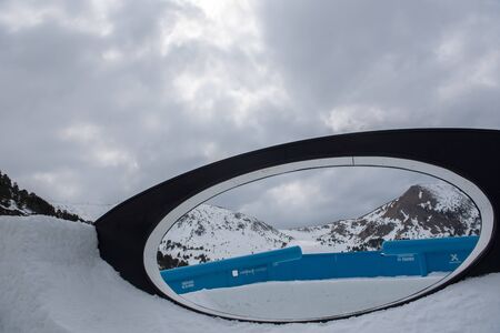 El Tarter, Andorra. 29 March 2019: Snowboarder participating in the Total Fight 2019 Grandvalira...