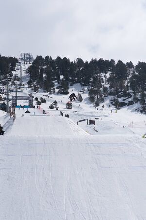 El Tarter, Andorra. 29 March 2019: Snowboarder participating in the Total Fight 2019 Grandvalira Andorra.のeditorial素材