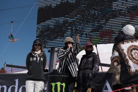 El Tarter, Andorra. 29 March 2019: Snowboarder participating in the Total Fight 2019 Grandvalira Andorra.のeditorial素材