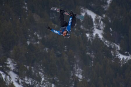 El Tarter, Andorra. 29 March 2019: Snowboarder participating in the Total Fight 2019 Grandvalira Andorra.のeditorial素材