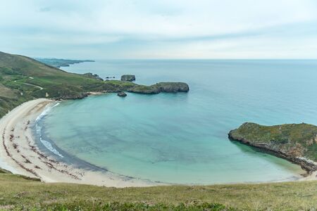 Image of scenic beach es of Torimbia and Toranda, Asturias, Spain.の写真素材