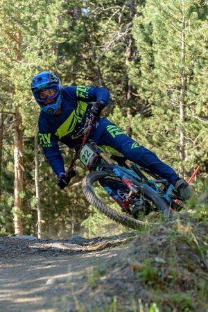 VALLNORD, ANDORRA  - JULY 4 2019:  CYCLIST in the MERCEDES-BENZ UCI MTB WORLD CUP 2018 - DHI...